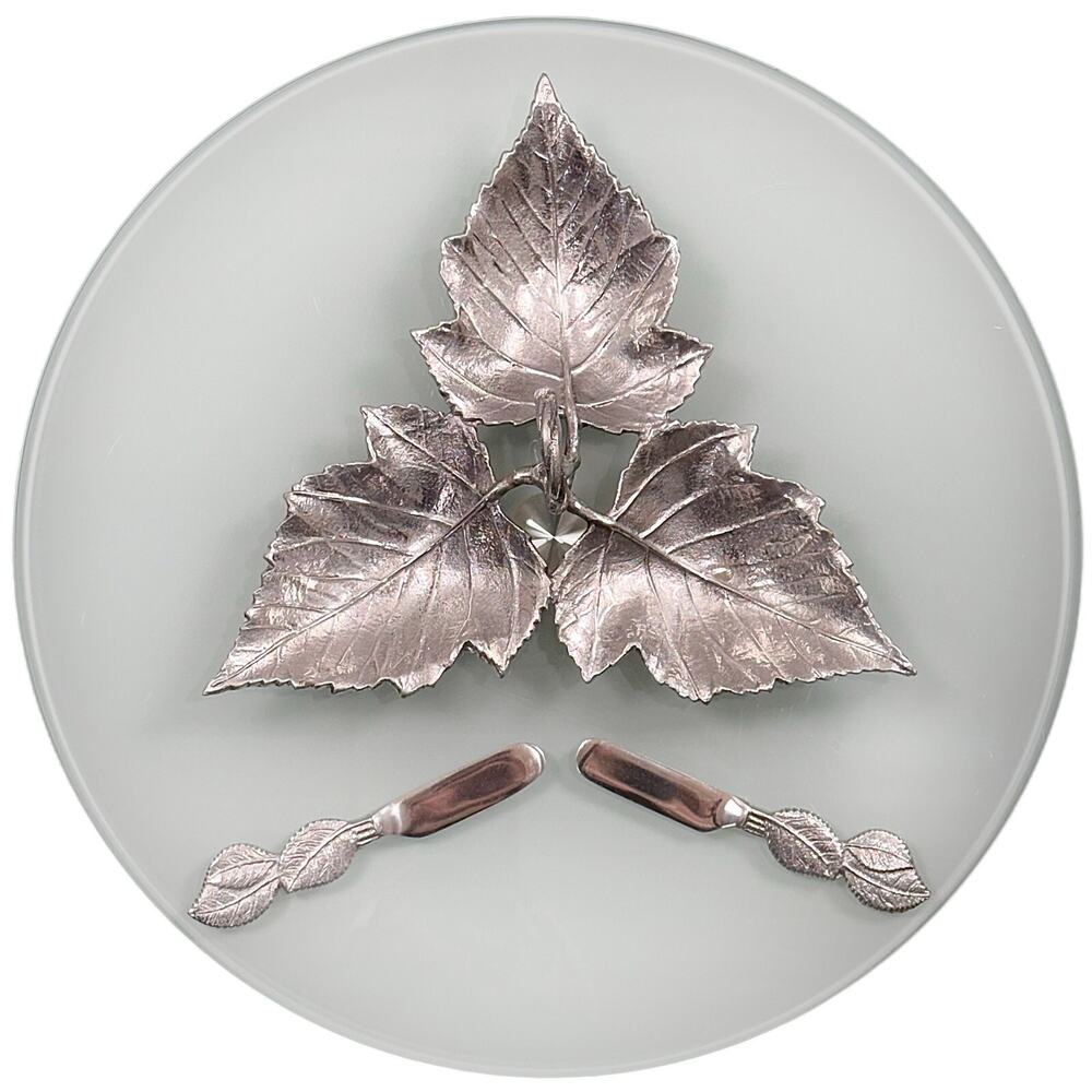 Martha Stuart Park Collection Triple Leaf Serving Bowl Tray w/Matching Knife Set